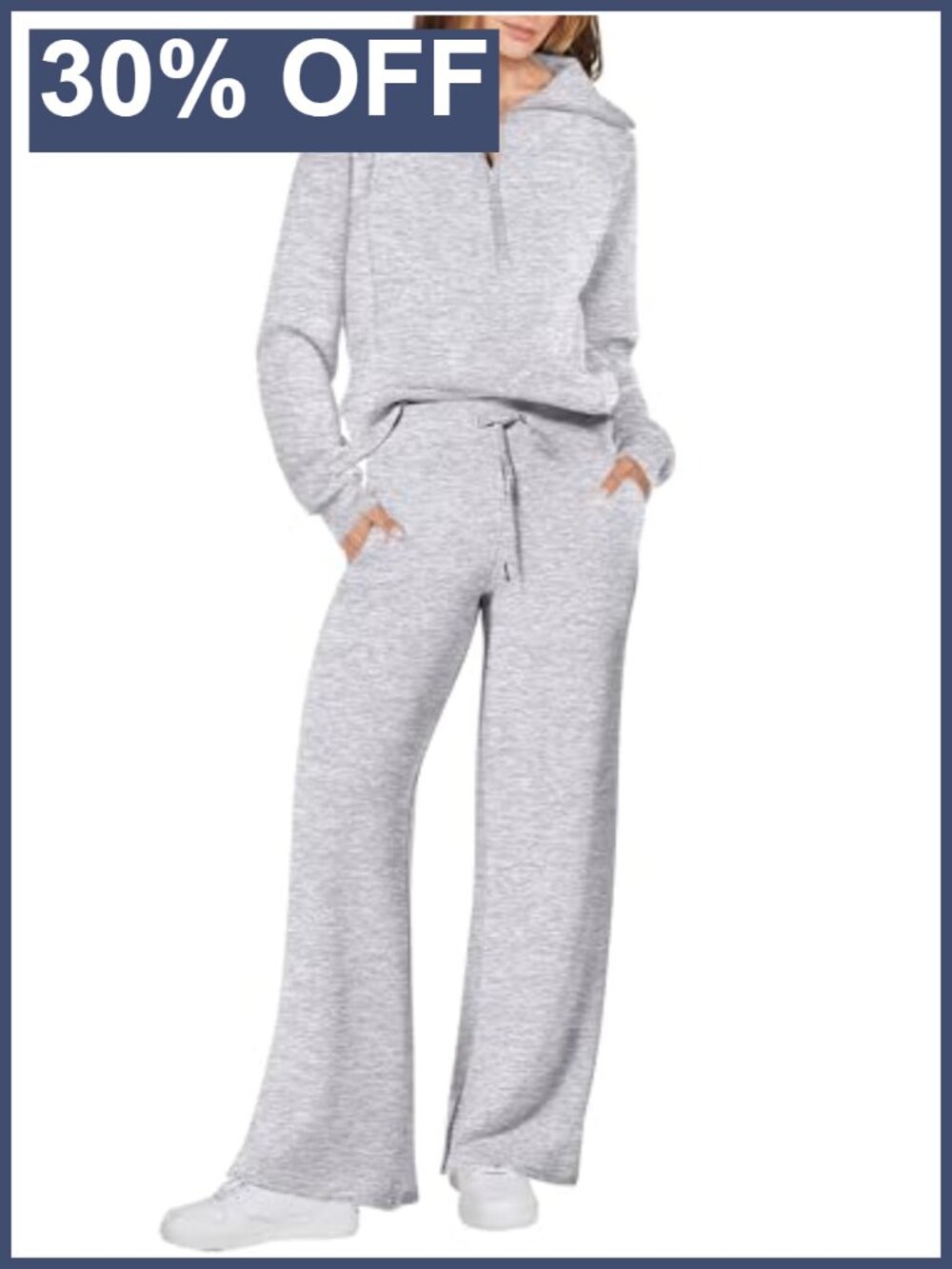 2 Piece Sweatsuit Lounge Set Half Zip Pullover Wide Leg Pants Rayon Blend